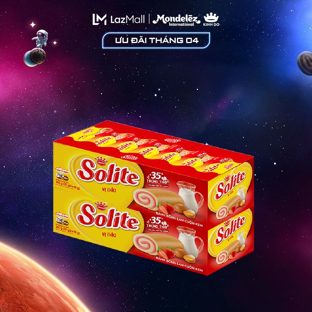 Bánh Bông Lan Solite Cuộn Kem Vị Dâu, Combo 2 Hộp X 360G