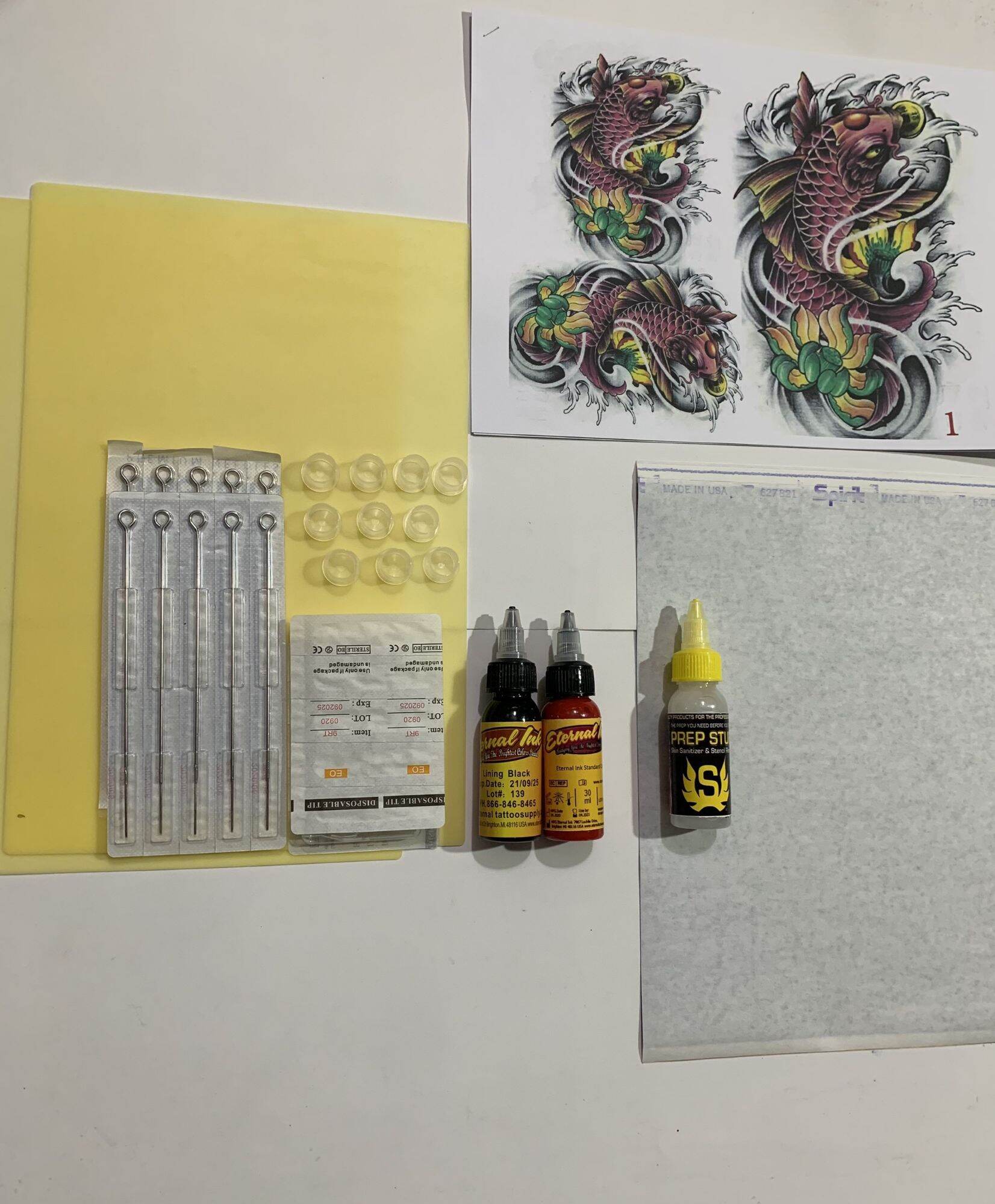 Combo 10 kim xăm + ngòi + 2 da A4 + 2 mực + giấy in