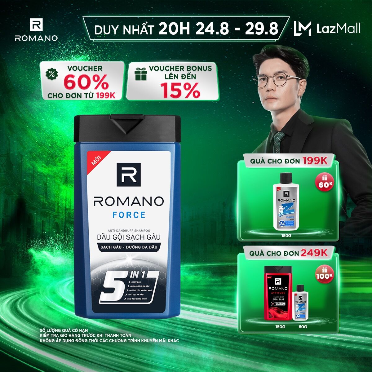 Dầu gội sạch gàu Romano Force 380g