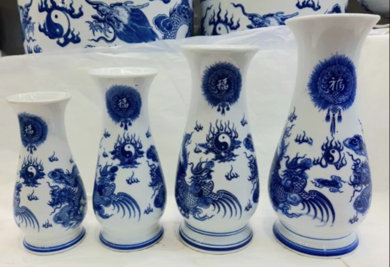 Bình hoa men xanh thờ cúng Bát Tràng 18cm