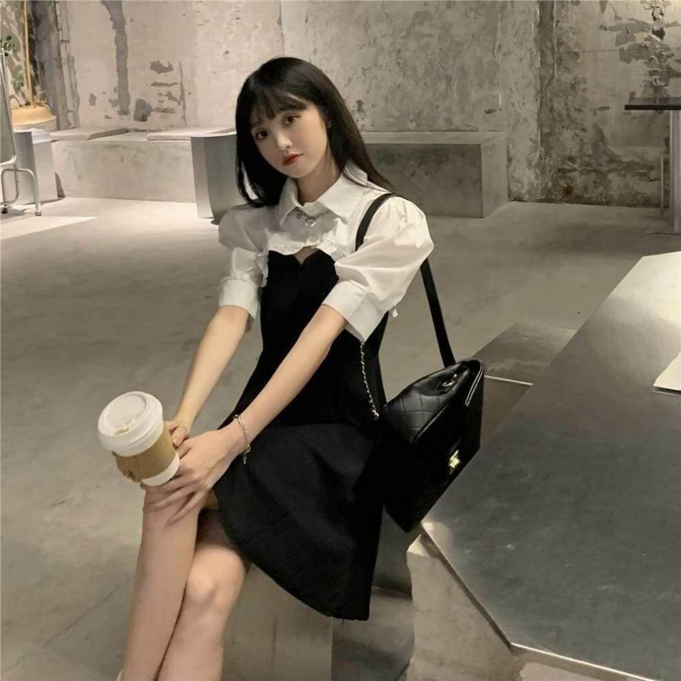 Sét váy + áo sơ mi bèo cộc tay