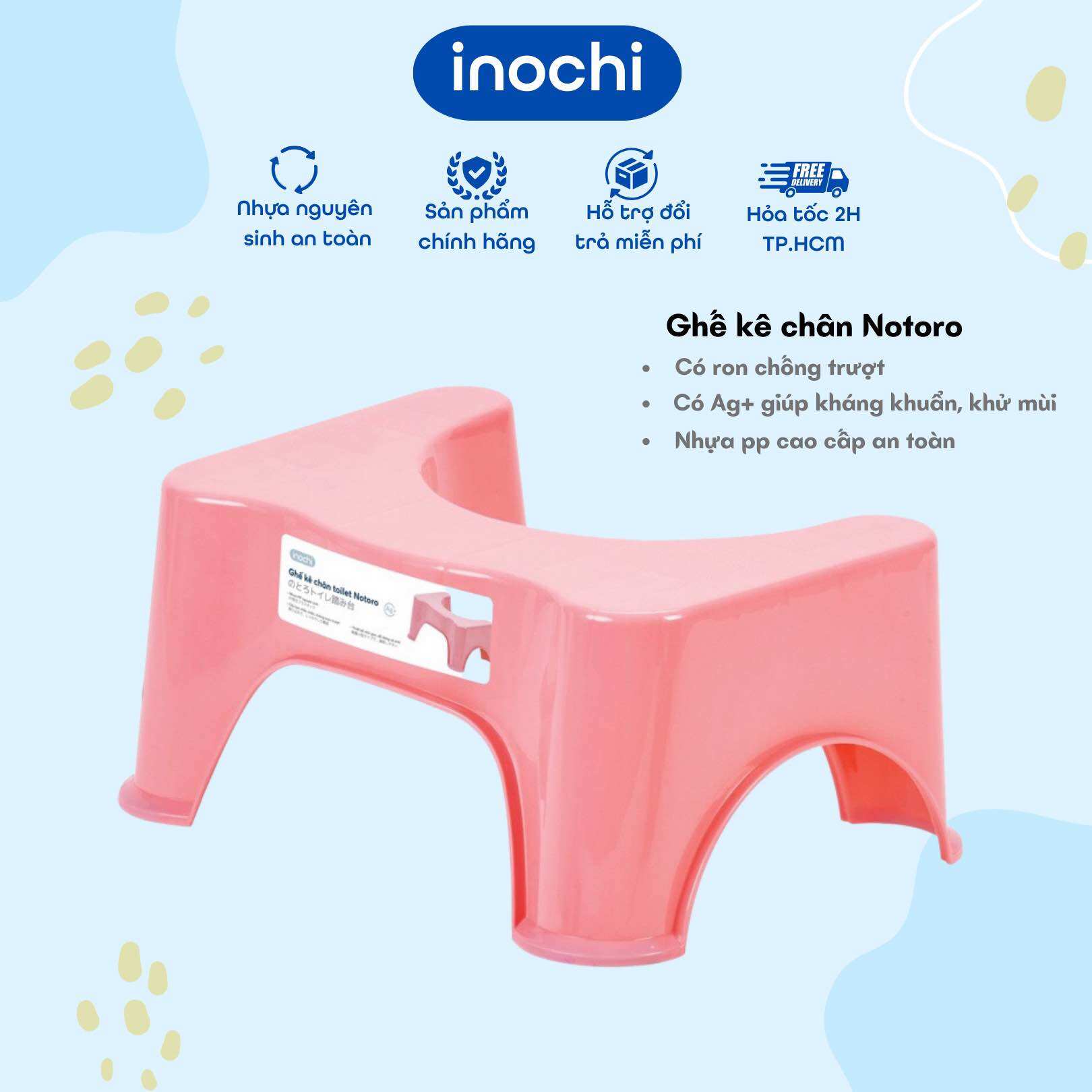 Ghế kê chân toilet Inochi - Notoro màu Xanh/Hồng