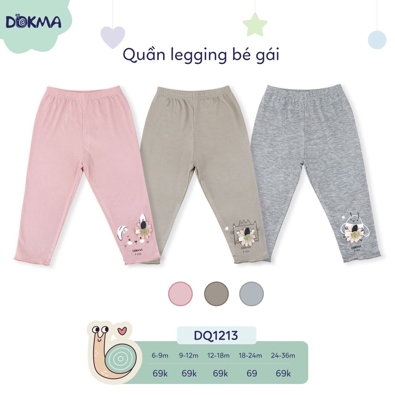 Quần legging bé gái Trơn Dokma tháng