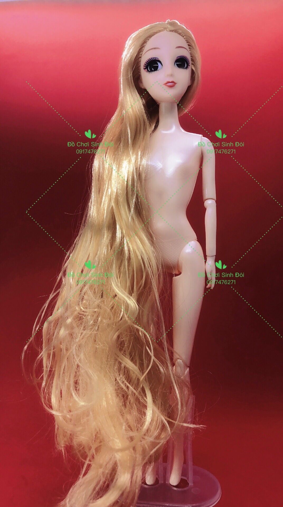 Búp bê tóc dài đến chân -tóc màu vàng -có đế