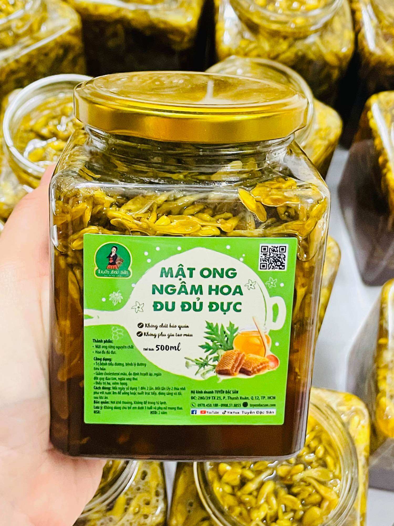 Mật ong rừng ngâm hoa đu đủ đực tươi 900gram