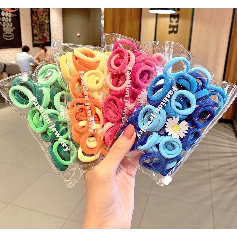 Set 100 thun cột tóc cho bé nhiều màu sắc thời trang
