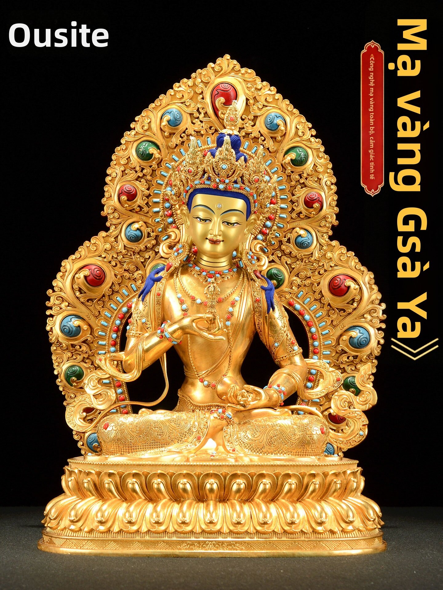 OSITE | Gilded Bronze Buddha Statue with Colorful Beads Giá 6,338,000 Đồng*Miễn phí vận chuyển