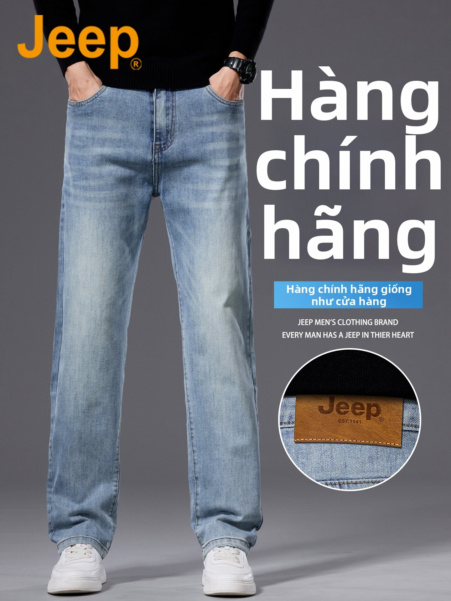 Jeep | Casual Straight Loose Fit Jeans New Men's Trousers Giá 1,392,000 Đồng*Miễn phí vận chuyển