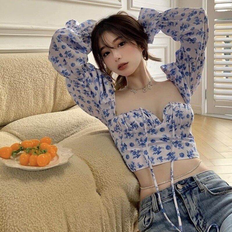 Áo Croptop Hoa Tay Dài