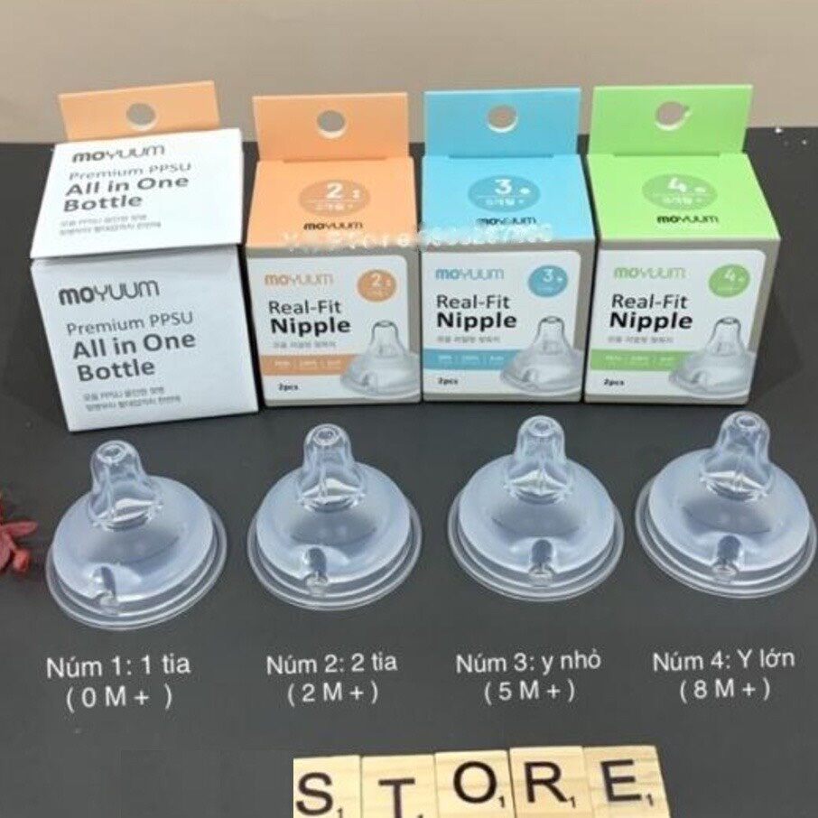 Núm ti thay thế bình sữa Moyuum đủ size 1/2/3/4 Hàn quốc