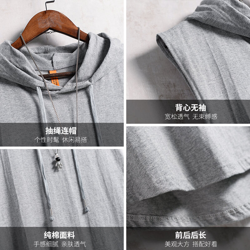 Áo Ba Lỗ Không Tay Áo Phông Cotton Rộng Rãi Có Mũ Tập Gym Trào Lưu Liền Mũ Mùa Hè Thể Thao Cá Tính Tay Chặt Sành Điệu Cho Nam Áo Không Tay