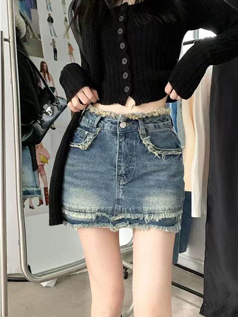 Váy Ngắn Denim Cạp Cao Dáng Chữ a Cho Nữ Mùa Hè Váy Ngắn Bó Sát Thời Trang Công Sở Phong Cách Hàn Quốc