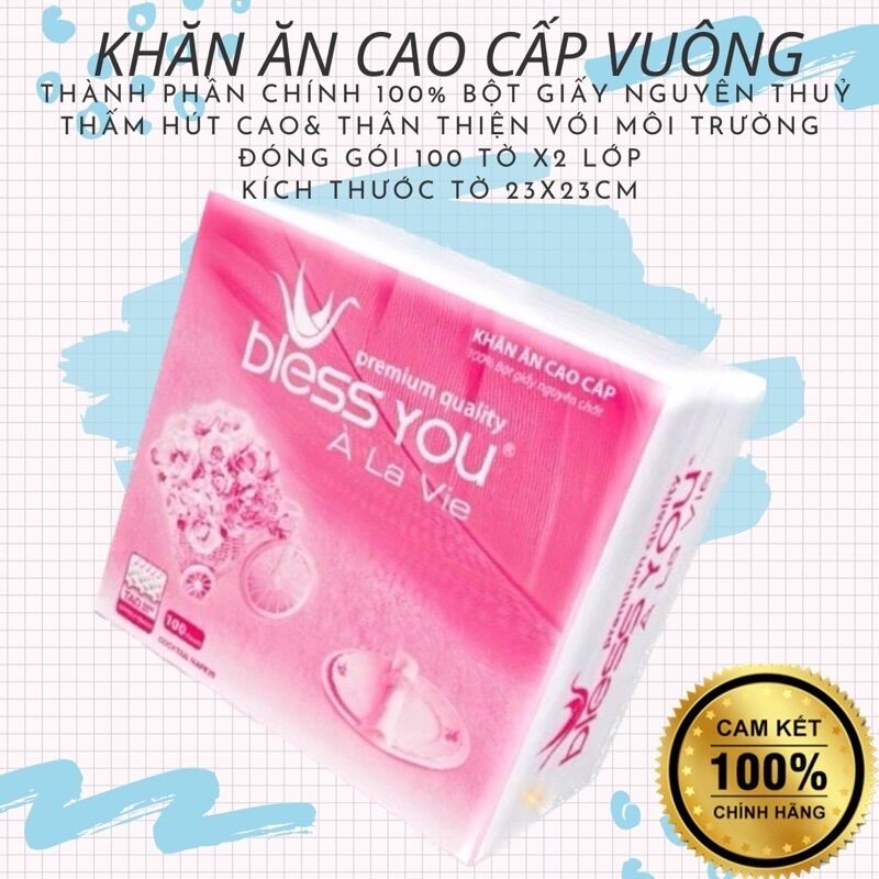 Khăn ăn vuông cao cấp bless you àlavie 100 tờ 33x33cm