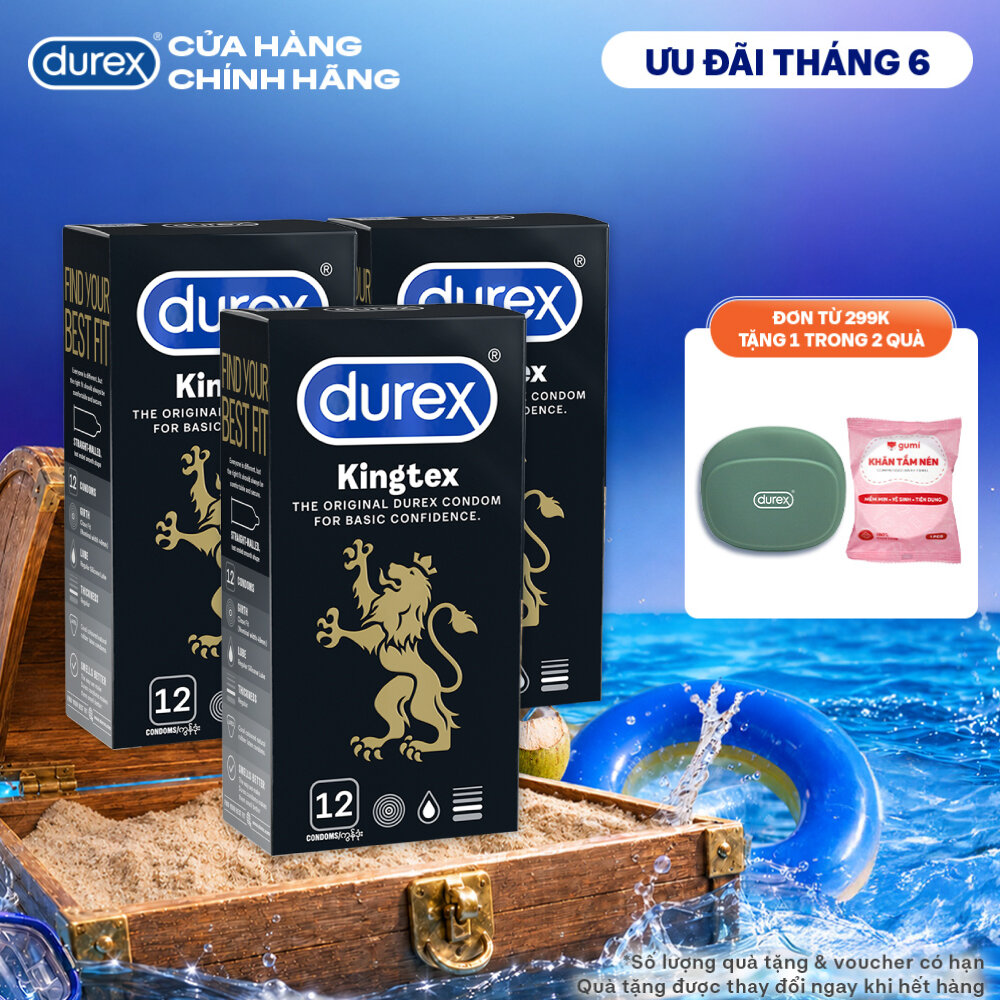 Bộ 3 hộp bao cao su Durex Kingtex ôm sát, bôi trơn (size 49mm, 12 bao/hộp)