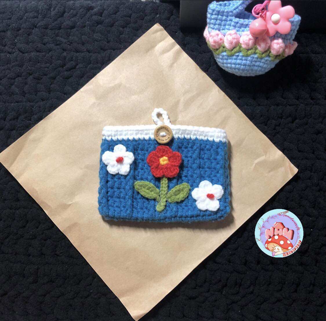 Ví đựng thẻ hoa len handmade