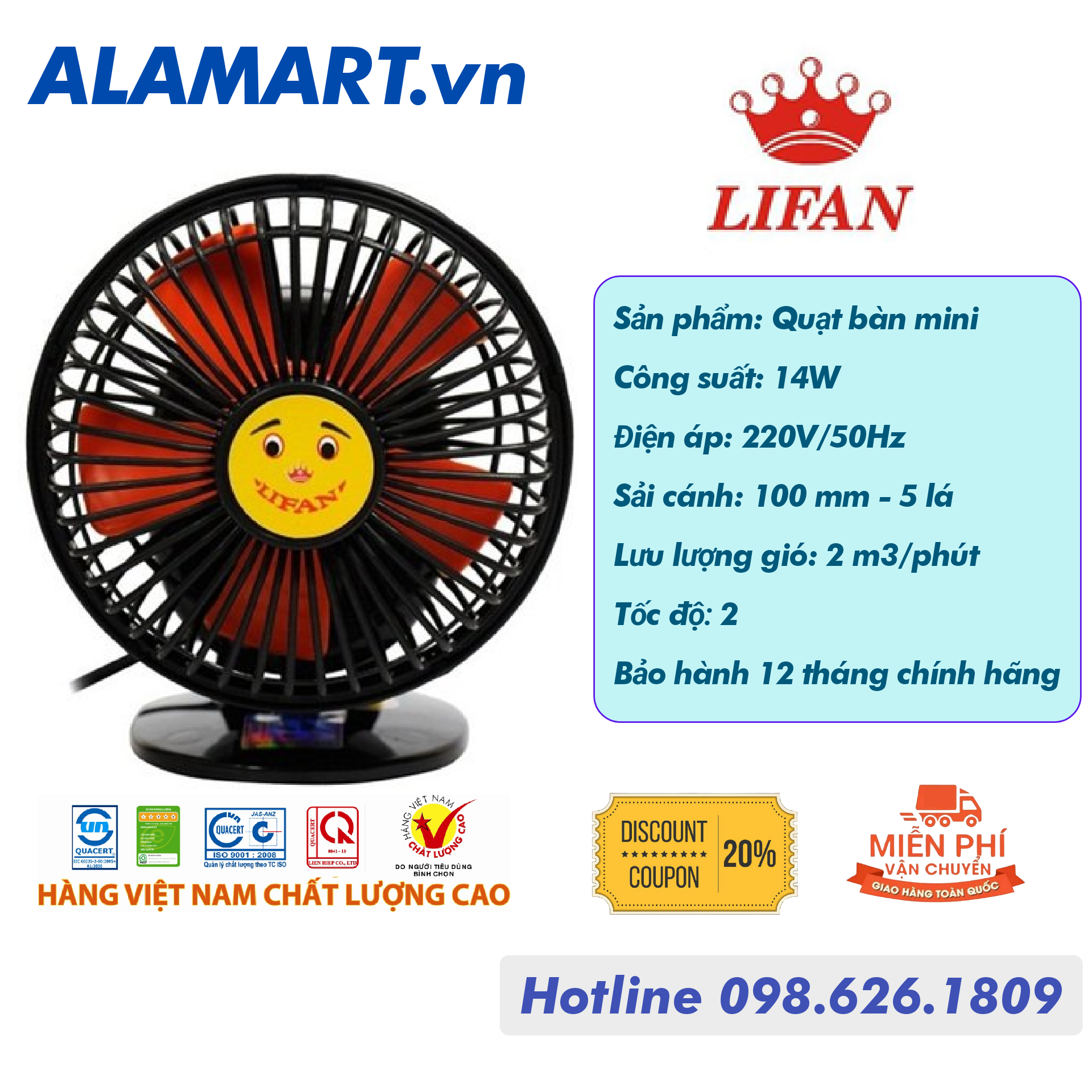 [HCM]Quạt bàn mini Lifan GN-4