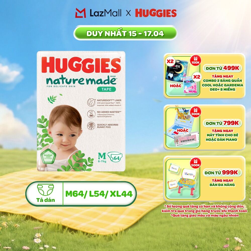 Tã/Bỉm dán Huggies NatureMade M64/L54/XL44