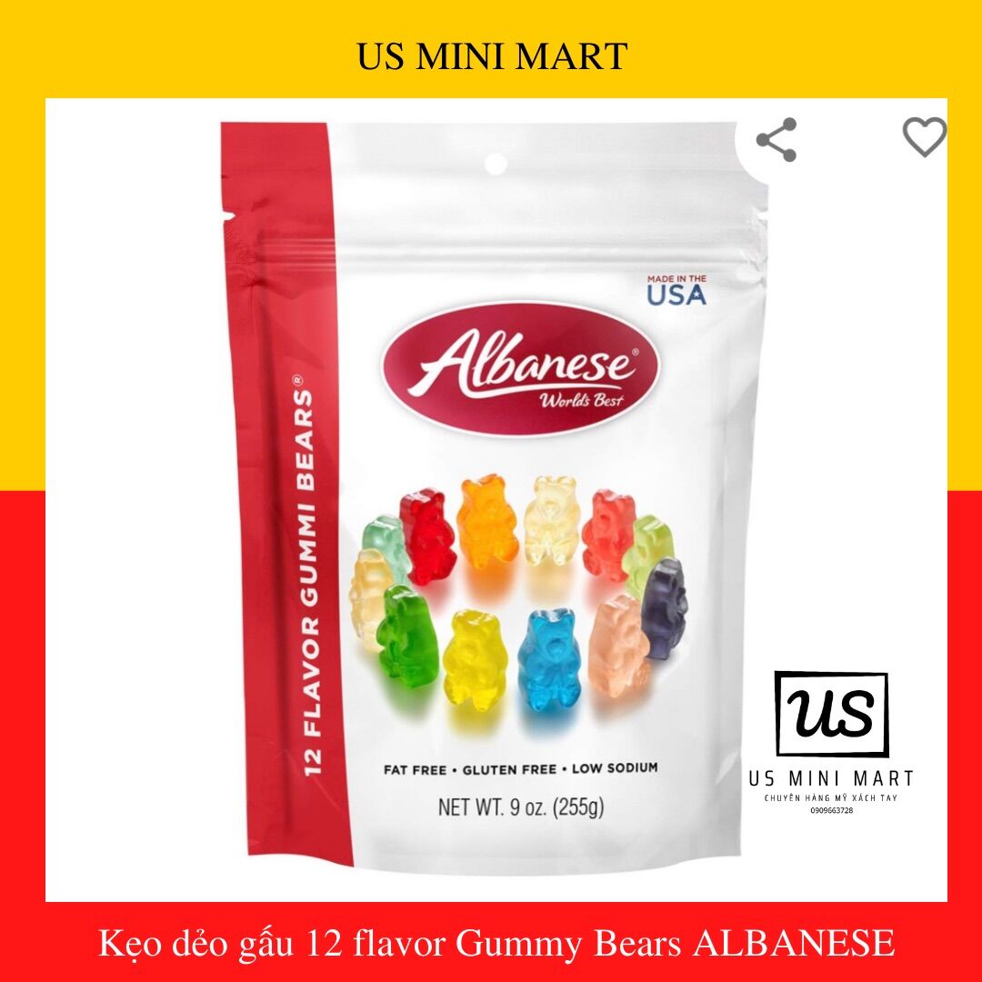 Kẹo dẻo gấu Albanese 12 vị trái cây,không chất béo,255g