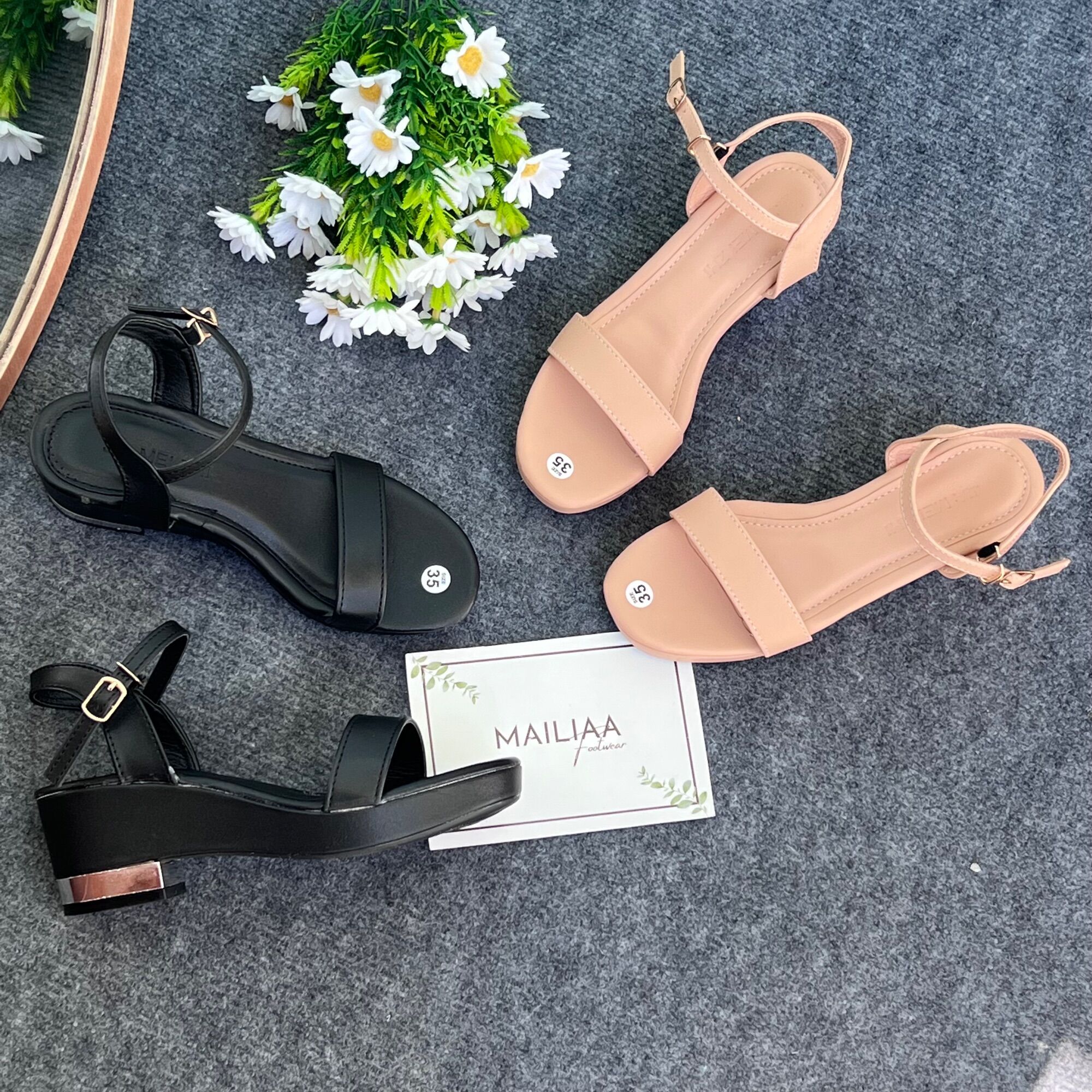 Sandal quai ngang MAILIAA đế xuồng gót bạc 5 phân