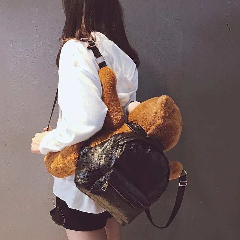 Balo gấu bông thời trang cute cho nữ , nữ chất liệu da cao cấp, balo con gấu unise