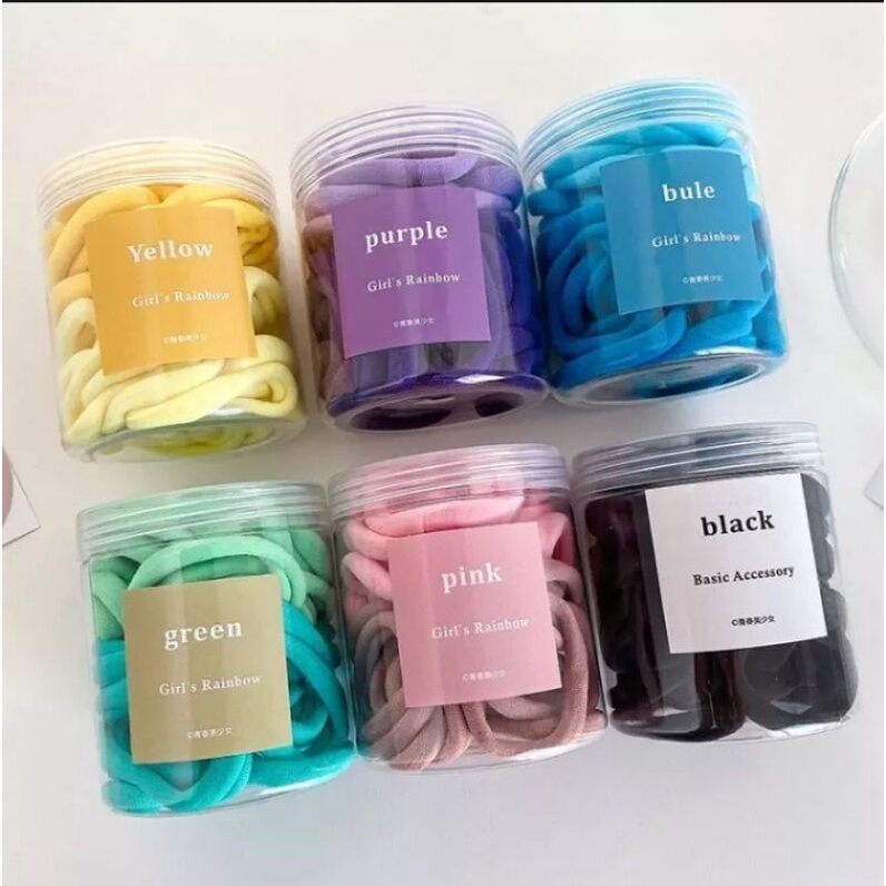 Hộp 50 dây buộc tóc, cột tóc chun nhiều màu