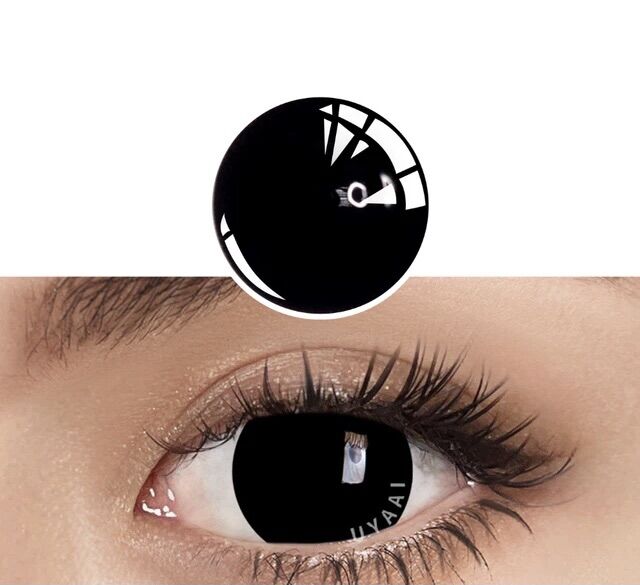 1 cặp Lens Đen toàn bộ / Đen tròn - Kính áp tròng hoá trang màu Đen