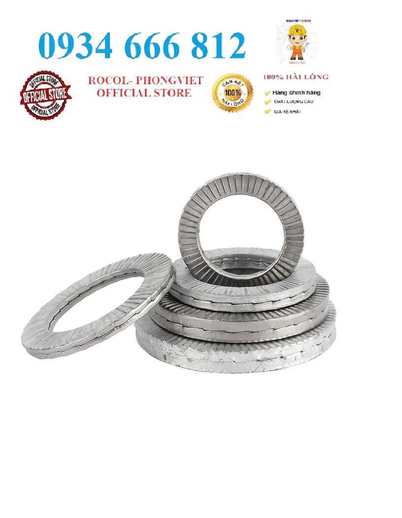 Set 5 cái M3-M12 Long đền chống xoay ,vòng đệm khóa, long đen kép, long đền nord lock M3-M12 inox304