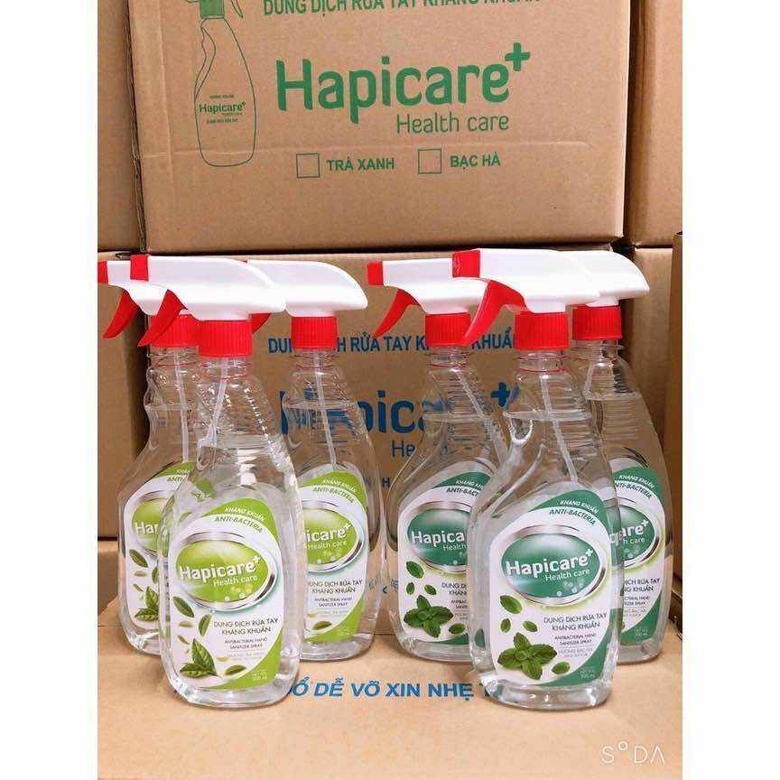 Dung Dịch Xịt Sát Khuẩn Hapicare chai 500ml hương bạc hà và hương trà xanh