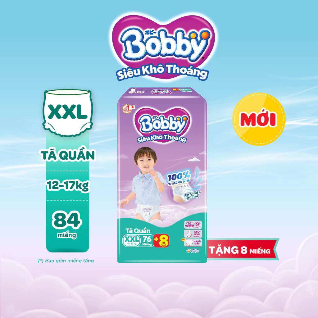 freeship] Tã/bỉm quần Bobby 3mm Gạo non Organic XL84+8