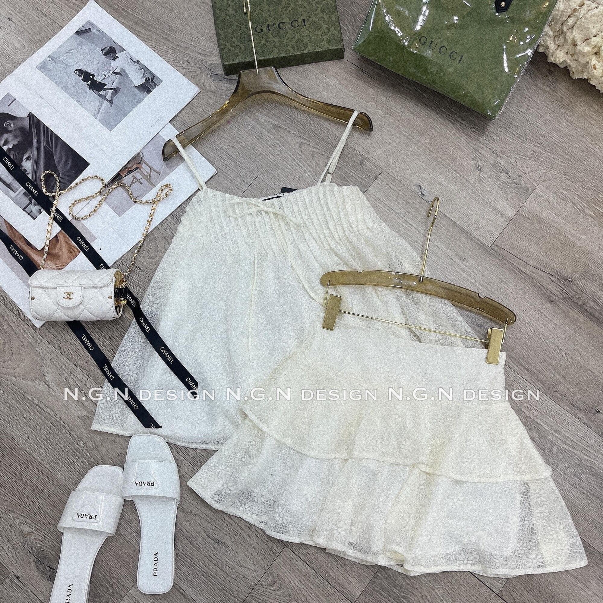 HOT HIT set mặc o nhà xinh voan lưới hai dây