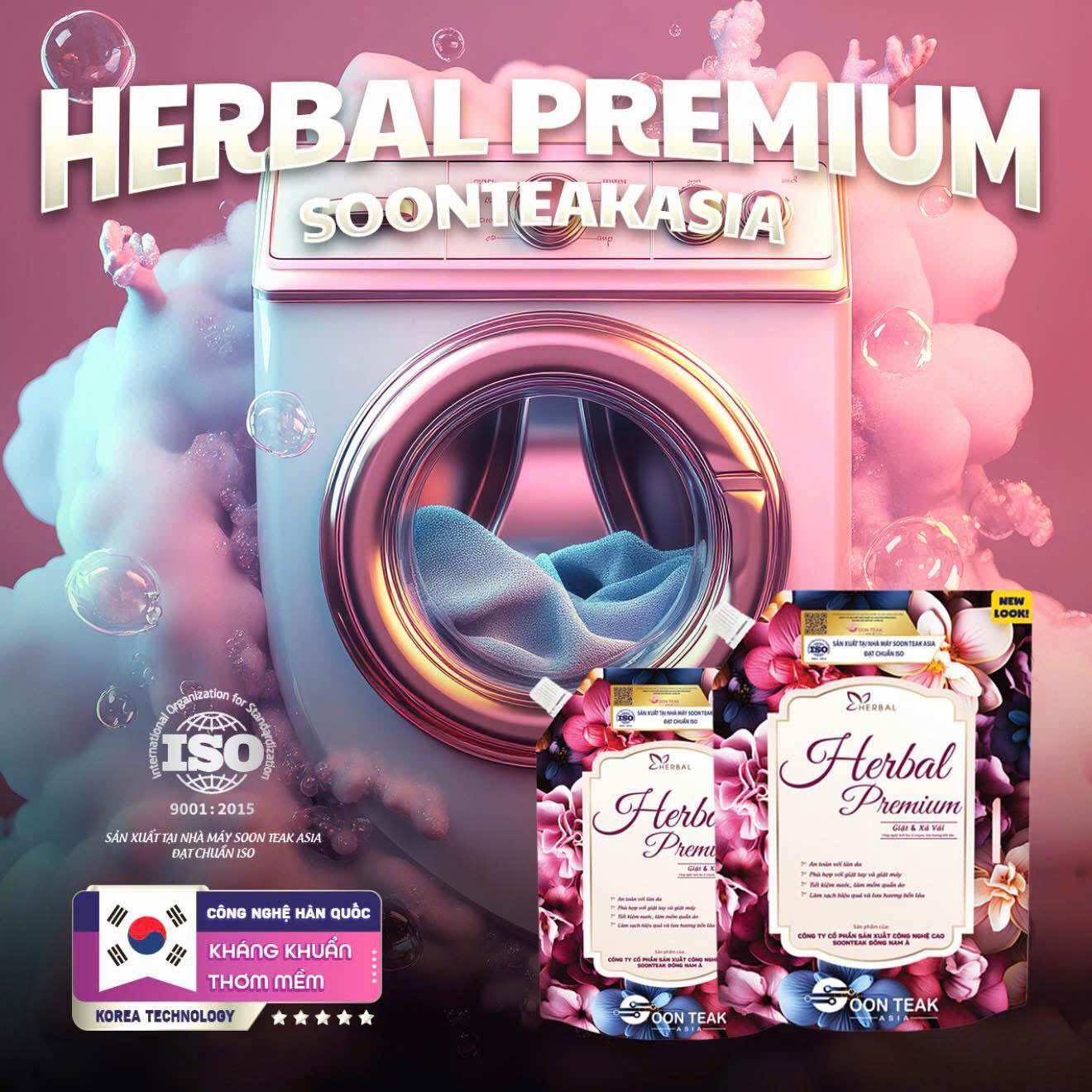 4 Bags of Herbal Premium 2-in-1 Laundry Detergent with French Perfume Scent to Clean Clothes and Leave a Fragrance