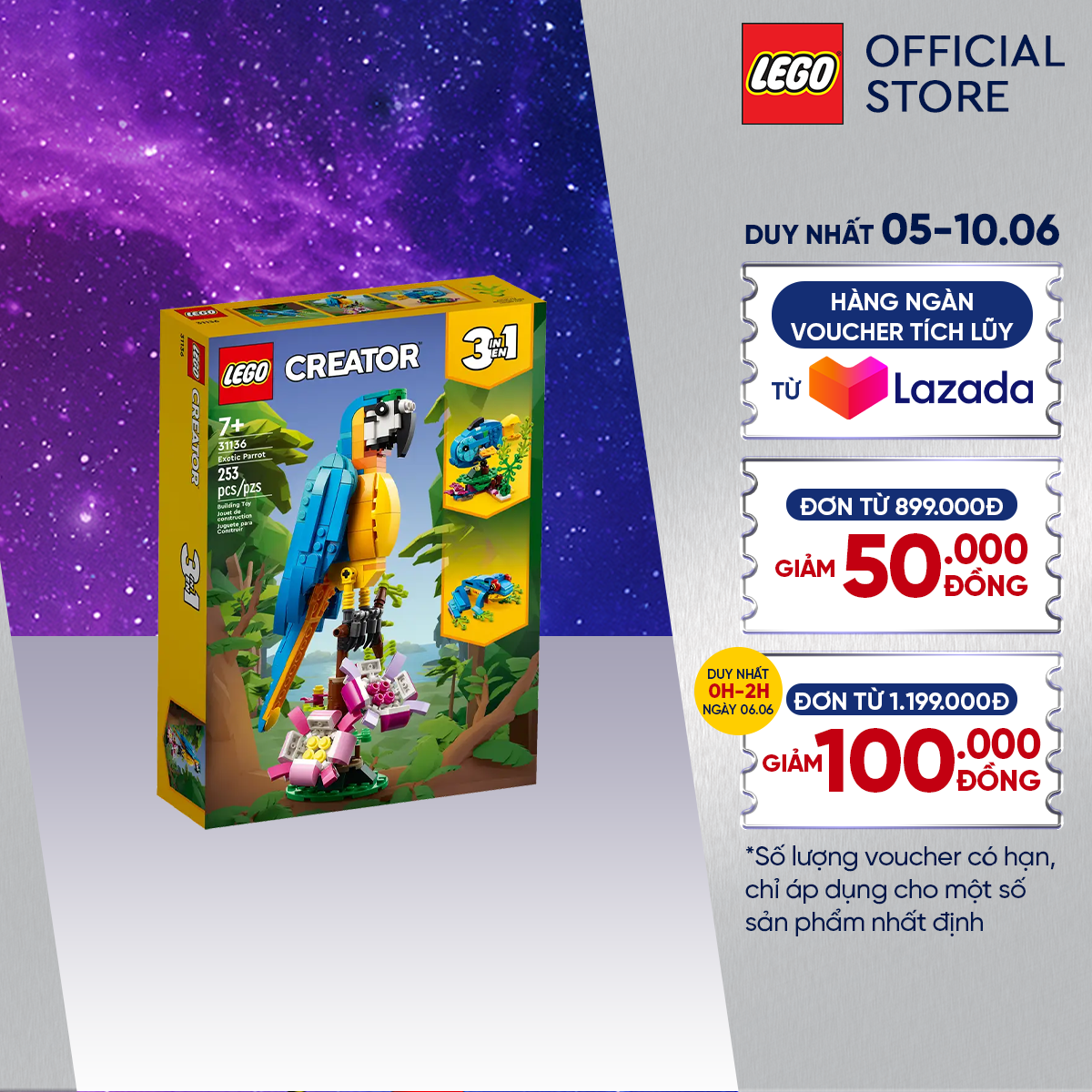 Lego creator 31136 đồ chơi lắp ráp vẹt đuôi dài nam mỹ