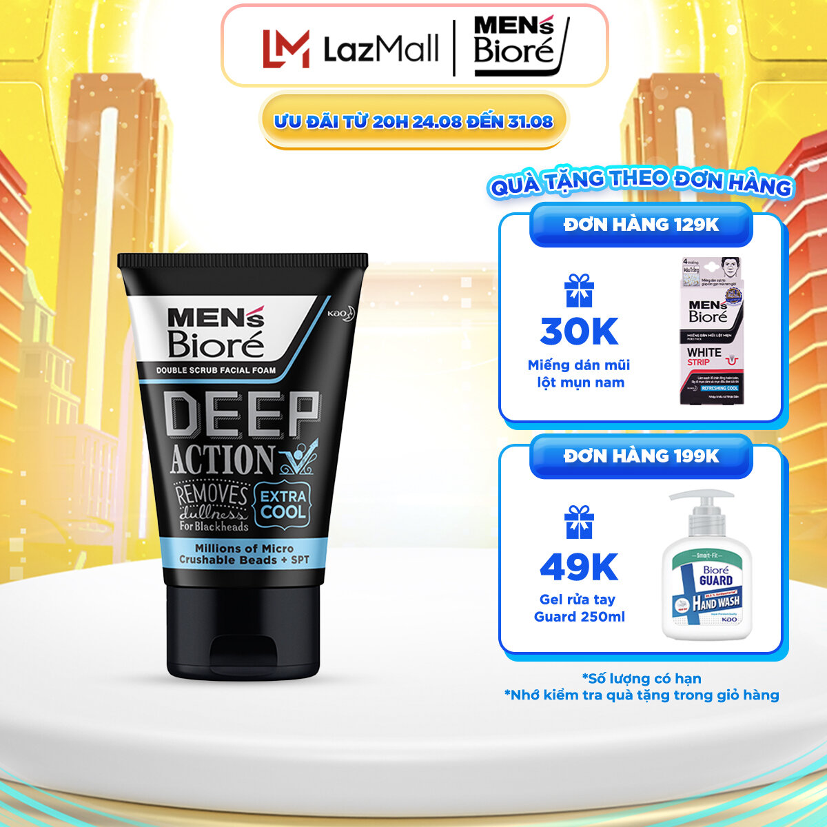 Sữa Rửa Mặt Men Biore Hạt Tác Động Kép Mát Lạnh Sảng Khoái 100g