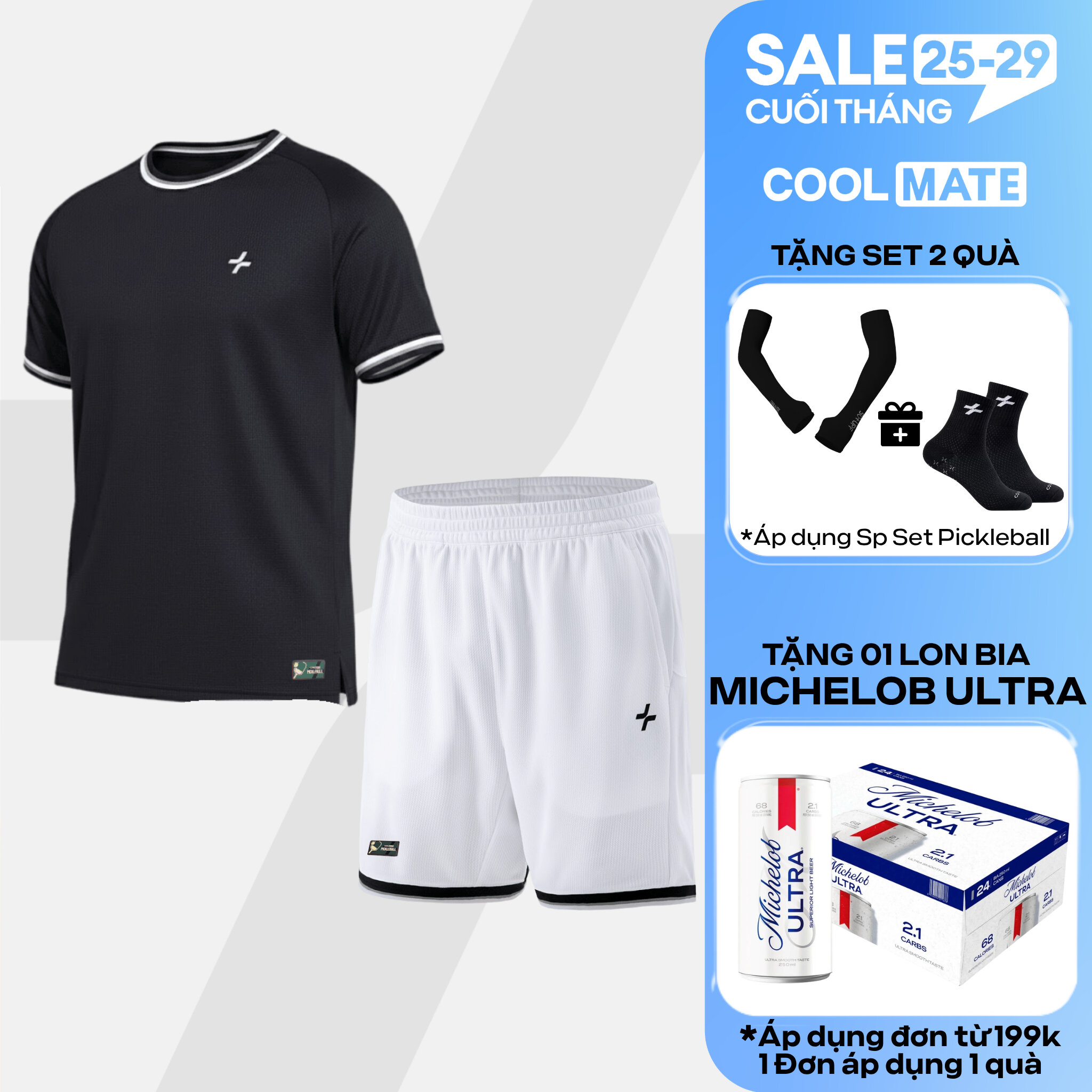 [TẶNG SET 2 QUÀ]Set đồ bộ thể thao nam Pickleball Áo thun Dink shot cổ tròn và Quần short Essentials Nhanh khô,Thoáng Khí,Thấm hút Coolmate