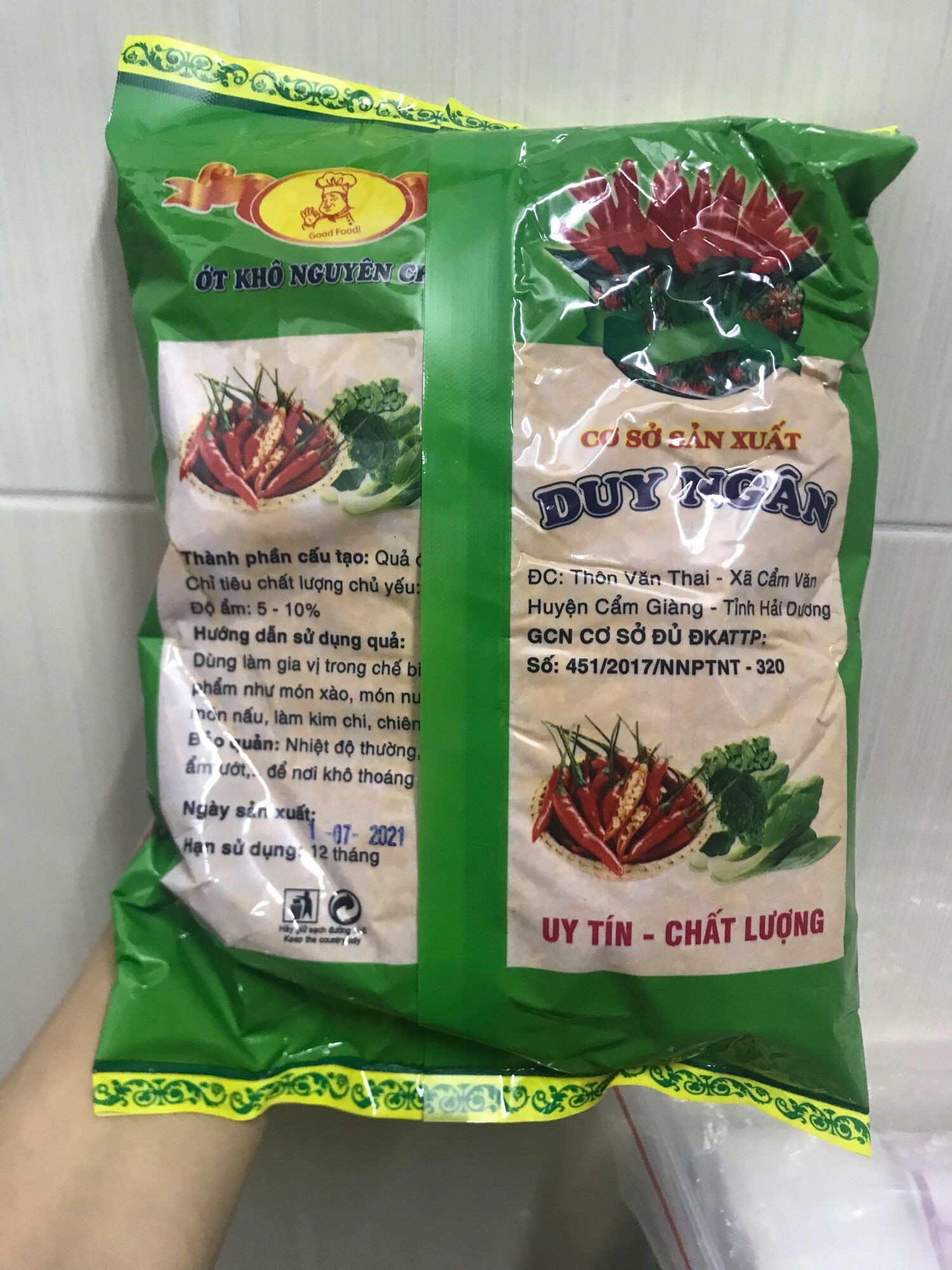 Gói ớt bột ta nguyên chất 500gr (loại bột tấm)