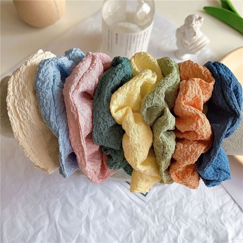 Cột tóc vải đũi trơn Scrunchies màu pastel dễ thương