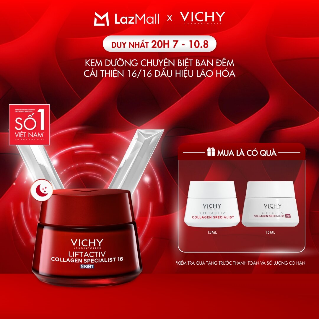 Kem dưỡng giúp cải thiện trọn 16 dấu hiệu lão hóa, giảm nếp nhăn, sáng da, dùng ban đêm Vichy Collagen 16 Night 50ml