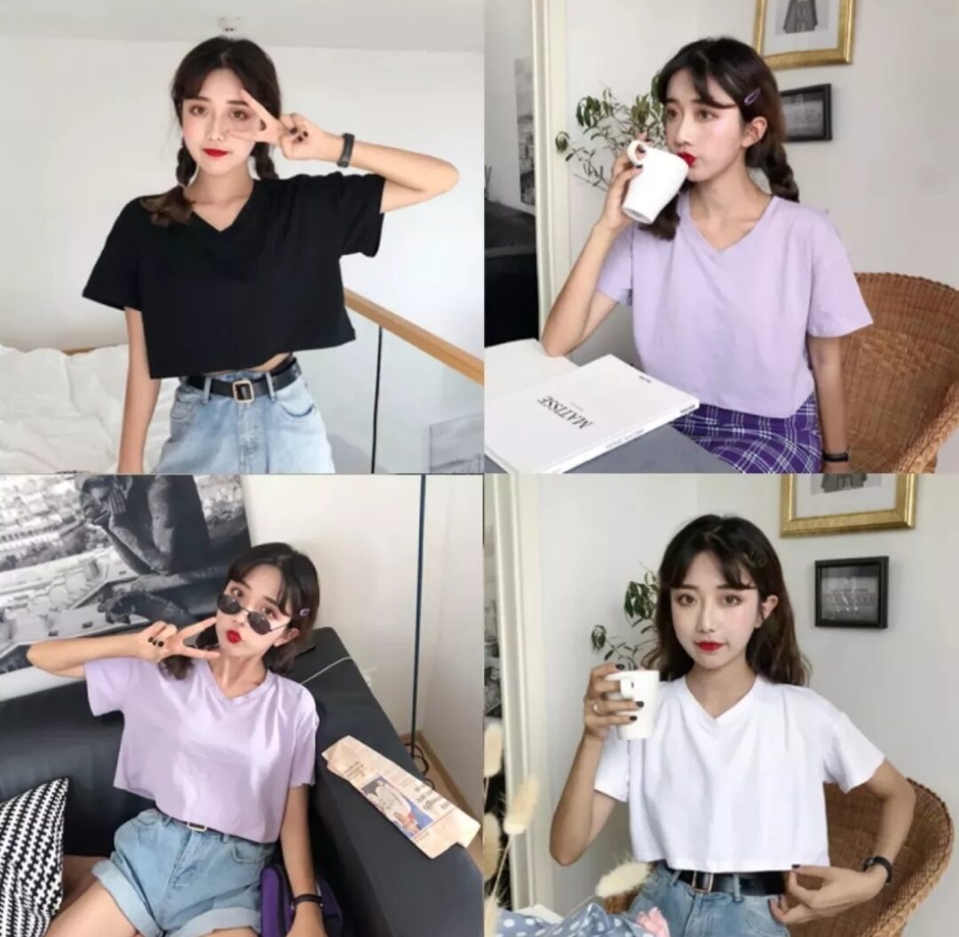 Áo croptop form rộng cổ tim đủ màu - freesize dưới 55kg