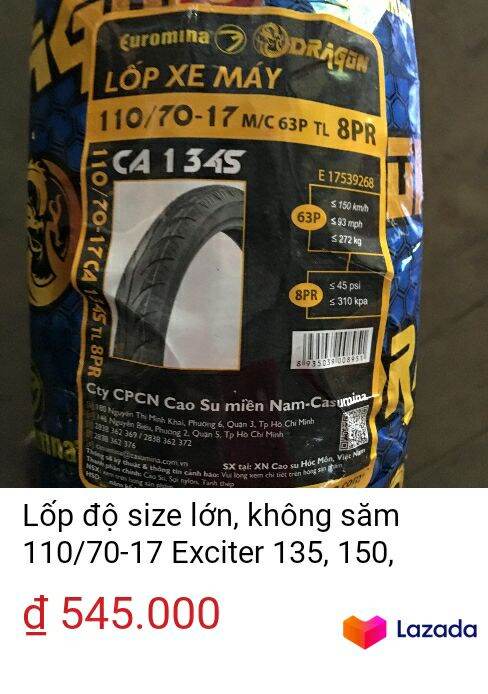 Lốp độ size lớn 110 70 17 sau Exciter Winner 135 150 cc Euromina