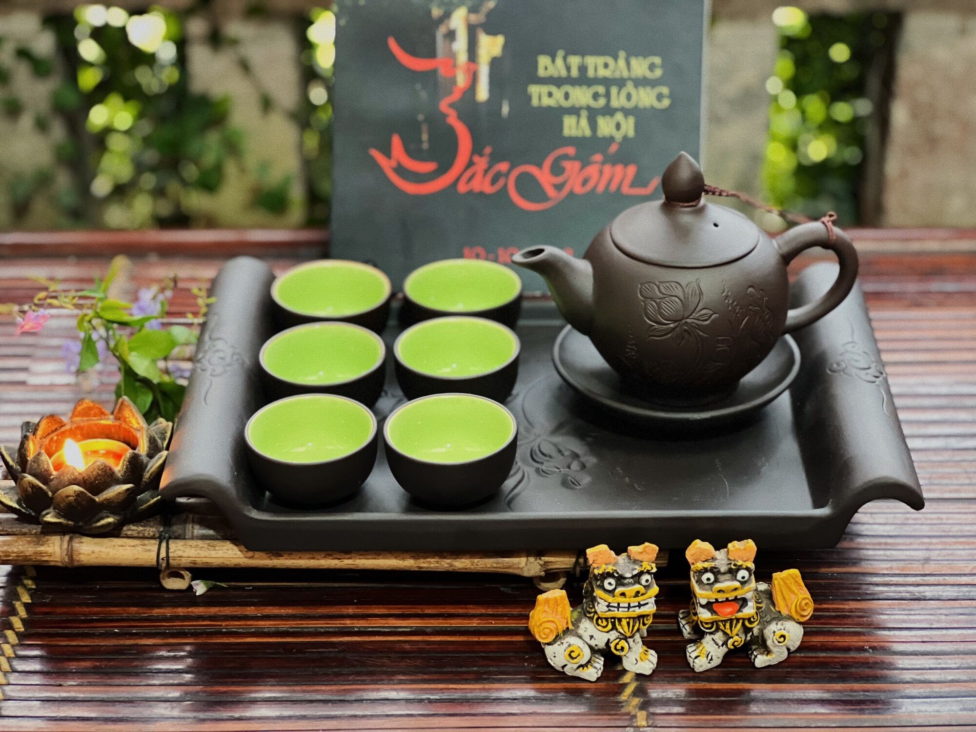 Bộ ấm trà tử sa. gốm sứ bát tràng.