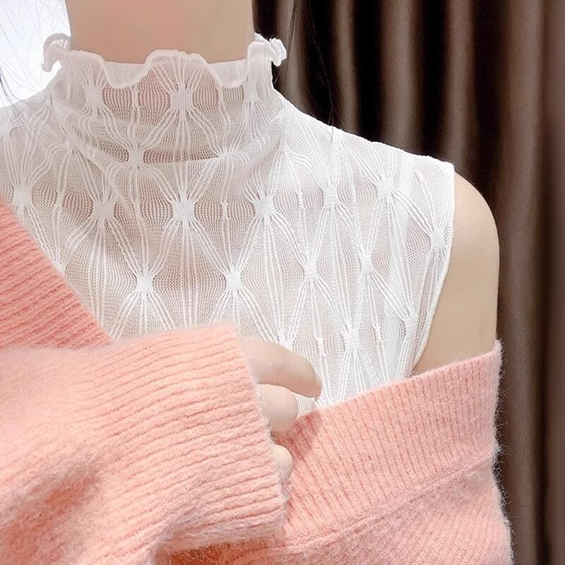 Ren Collarless Áo Ba Lỗ Nữ Cộc Tay Không Tay  Áo Hai Dây Áo Sơ Mi Đế Viền Viền Hoa Áo Khoác Ngoài Áo