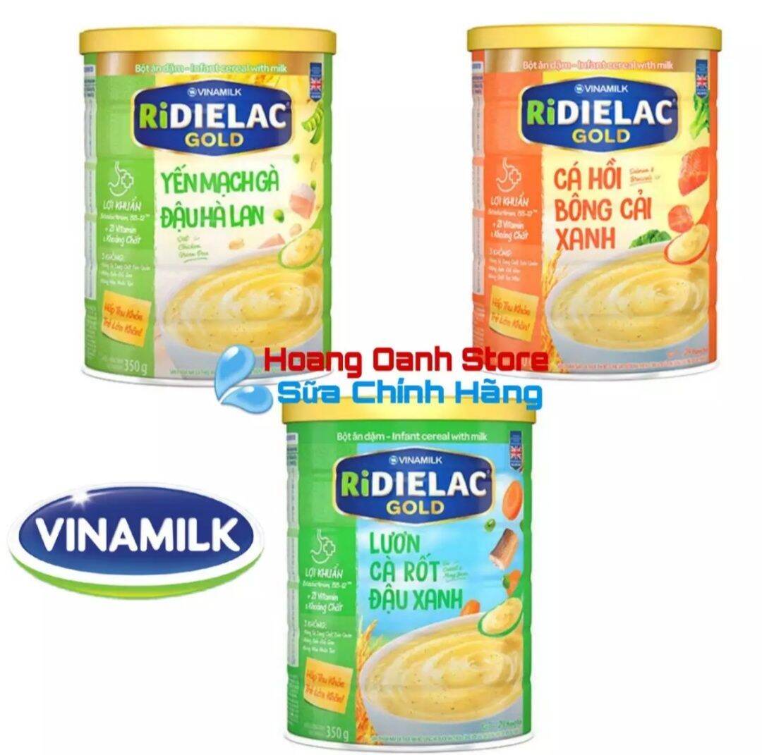 Bộ 3 Hộp Bột ăn dặm RiDielac Vinamilk Yến mạch gà đậu Hà Lan 350g + Cá Hồi Bông cải xanh 350g + Lươn