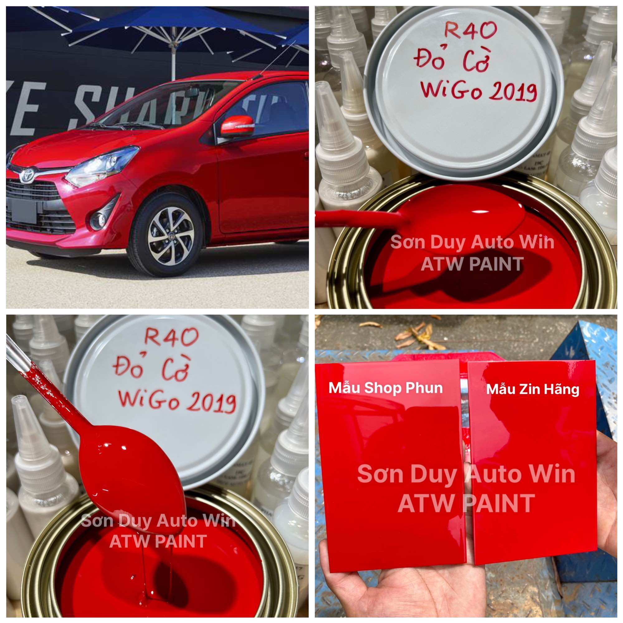Màu đỏ cờ r40 wigo 2019 - sơn ô tô 1k phủ bóng lon 500g