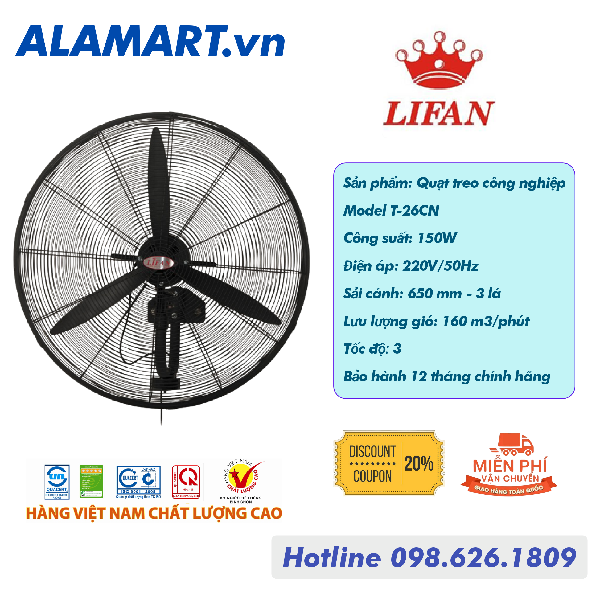 Quạt Treo Công Nghiệp LIFAN T-26CN