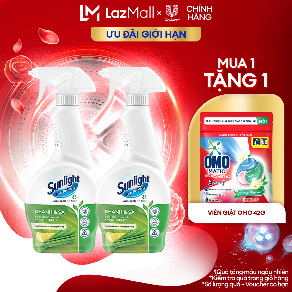 Combo 2 Nước lau đa năng Sunlight Chanh & Sả|Phiên bản nâng cấp từ Cif|Sạch bóng kin kít, không nhờn