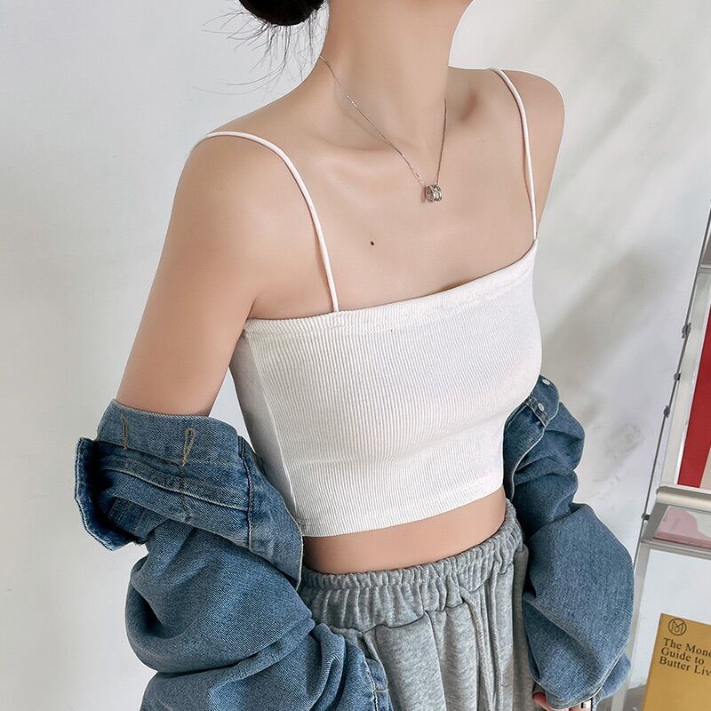 [HCM]ÁO HAI DÂY TRƠN SỢI BÚN CROPTOP