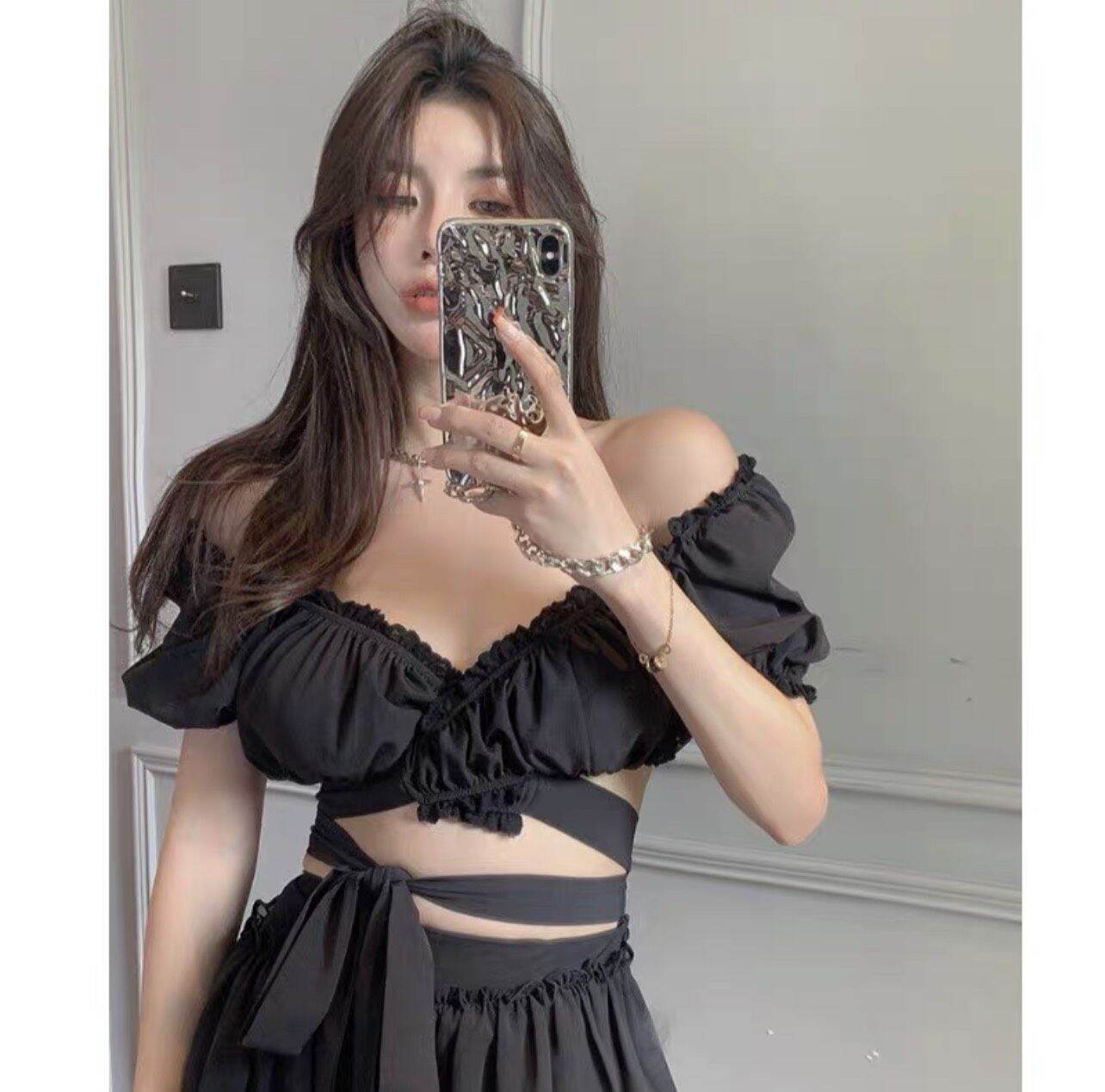 Áo kiểu cổ chéo buộc nơ eo