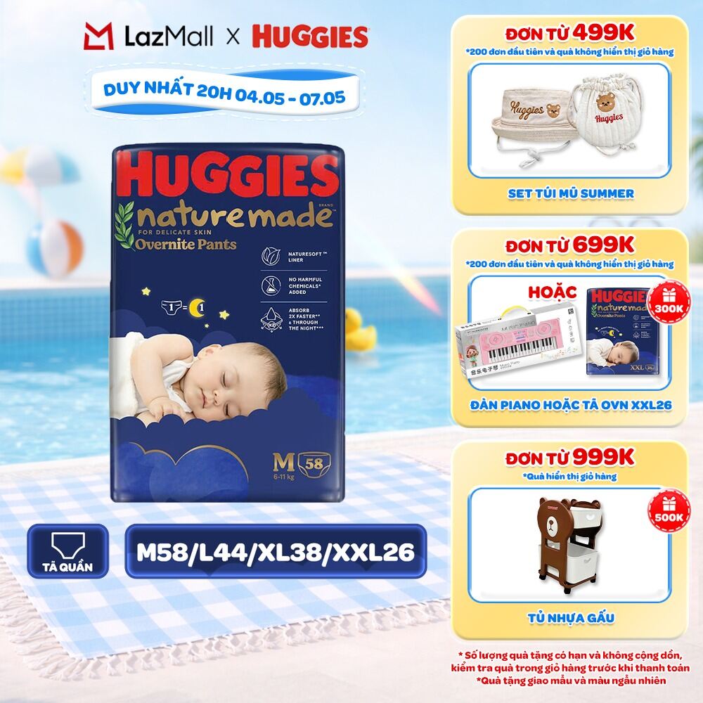 Tã quần Huggies Naturemade ban đêm M58/L44/XL38/XXL26