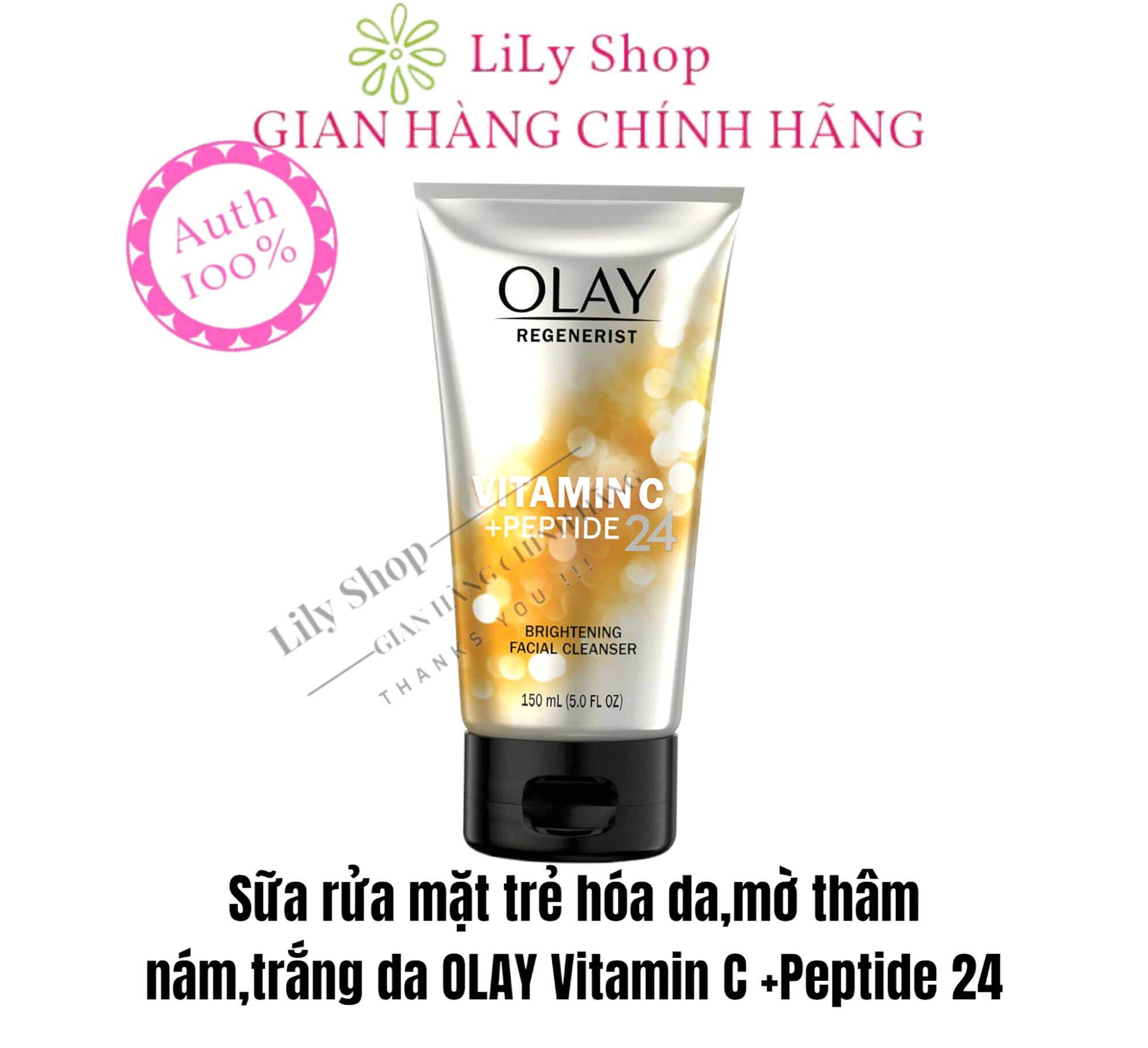 Sữa rửa mặt Olay trẻ hóa da trắng da mờ thâm nám Vitamin C +Peptide 24 - 150ml 🇺🇸 ✈