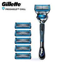 Gillette | Dao Cạo Râu Gillette Fusion 5+1 ProShield Chill Dành Cho Nam Với Hệ Thống Bôi Trơn Làm Mát, Lưỡi Dao Thép Không Gỉ 5 Lớp, Tay Cầm Chính Xác + 6 Đầu Dao Cạo